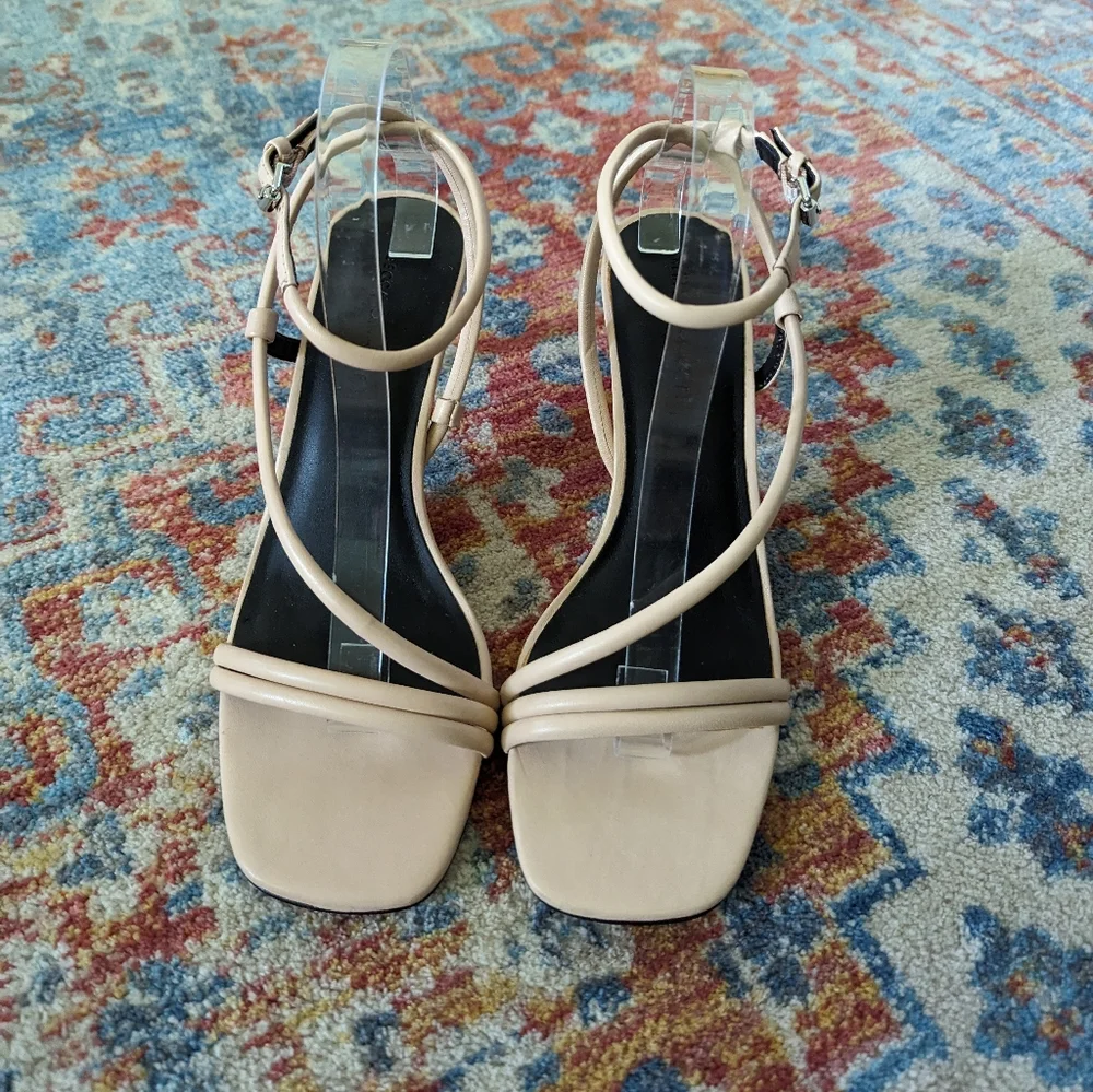 Rebecca Minkoff Women's 10 Nanine Rosewood Cream Leather Strappy Heels Sandals